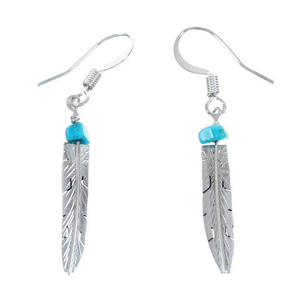 Native American Navajo Turquoise Sterling Silver Feather Hook Dangle Earrings SX10078